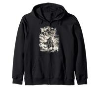 Dessin Artistique Japonais Sumi-e à l'encre Samurai Cat Warrior Sweat à Capuche