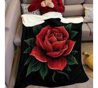 Dessin Au Trait Couverture Polaire 200 x 220 cm Fleurs Rose Rouge 3D Imprimée Plaid Polaire Sherpa Couverture en Flanelle Super Douce et Chaude pour Enfant Adulte Canapé et Lit