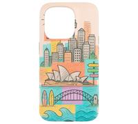Dessin coloré de Paysage Urbain de Sydney avec des Monuments côtiers Coque pour iPhone 15 Pro
