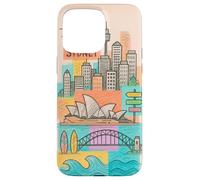 Dessin coloré de Paysage Urbain de Sydney avec des Monuments côtiers Coque pour iPhone 15 Pro Max