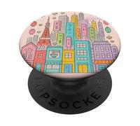 Dessin coloré de Paysage Urbain de Tokyo avec des boutiques de Tour et de Rue PopSockets PopGrip Adhésif