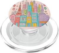 Dessin coloré de Paysage Urbain de Tokyo avec des boutiques de Tour et de Rue PopSockets PopGrip pour MagSafe