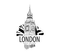 Dessin de Big Ben à Londres sur fond blanc Stickers muraux en PVC 45x73.4cm Possibilité de modifier et d'ajouter des informations Noir