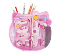 Dessin de Caricature de la Papeterie de Caricatures pour Enfants Crayon Eraser Ruler Cahier des Fournitures Scolaires Portables légers pour Les étudiants en Plastique roseat.