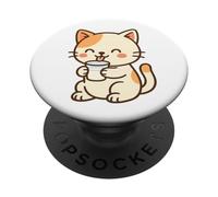 Dessin de Chat Kawaii au Lait. Illustration d'animaux Mignons. PopSockets PopGrip Adhésif