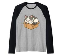 Dessin de Chat Kawaii dans Une boîte. Illustration d'animaux Mignons. Manche Raglan