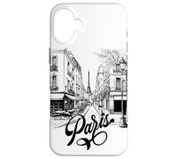 Dessin de Croquis de Rues de Paris, Paris France et Tour Eiffel Coque pour iPhone 16 Plus