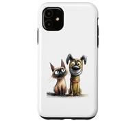 Dessin de Croquis Mignon de Chat et de Chien Coque pour iPhone 11