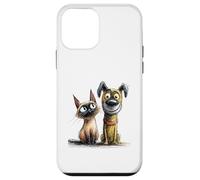 Dessin de Croquis Mignon de Chat et de Chien Coque pour iPhone 12 Mini