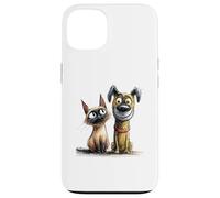 Dessin de Croquis Mignon de Chat et de Chien Coque pour iPhone 13