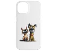 Dessin de Croquis Mignon de Chat et de Chien Coque pour iPhone 14