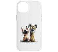 Dessin de Croquis Mignon de Chat et de Chien Coque pour iPhone 14 Plus