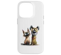 Dessin de Croquis Mignon de Chat et de Chien Coque pour iPhone 14 Pro
