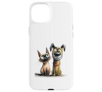 Dessin de Croquis Mignon de Chat et de Chien Coque pour iPhone 15 Plus