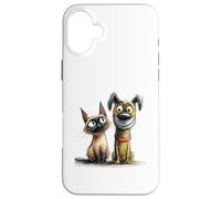 Dessin de Croquis Mignon de Chat et de Chien Coque pour iPhone 16 Plus