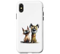 Dessin de Croquis Mignon de Chat et de Chien Coque pour iPhone X/XS