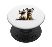 Dessin de Croquis Mignon de Chat et de Chien PopSockets PopGrip Adhésif