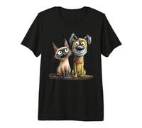 Dessin de Croquis Mignon de Chat et de Chien T-Shirt Haut de Gamme