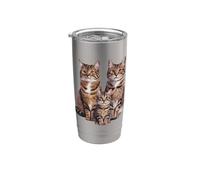 Dessin de famille de chatons tigrés. Gobelet isotherme en acier inoxydable double paroi