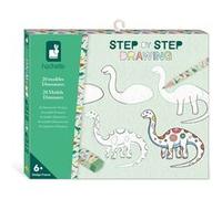 Janod - Step by Step Drawing - Apprendre à dessiner - 20 Modèles Dinos - Kit Dessin Enfant - Apprentissage Dessin et Concentration - Dès 6 ans - J09154, Blanc, Noir