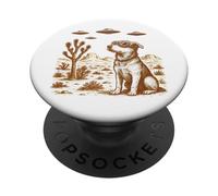 Dessin rétro OVNI désert Vintage Illustration Extraterrestre Science-Fiction PopSockets PopGrip Adhésif