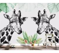Dessin Simple Girafe Noire Et Blanche Feuille Papier Peint 3D Installation Facile Intissé Tapisserie Bureau Salon Canapé Chambre Décoration Murale-250cm×170cm