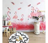 Dessiné À La Main Chaleureux Artistique Rose Flamant Rose Plumes 3D Papier Peint Texture Soyeuse Intissé Salle à Manger Bureau D'étude Canapé Chambre Salon TV Mur-350cm×256cm