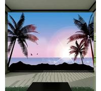 Dessiné À La Main Minimaliste Cocotiers Oiseaux En Vol Coucher De Soleil Papier Peint 3d Moderne Soie Texturée Haut De Gamme IdéAl Pour Le Salon Et La Chambre à Coucher-250cm×170cm