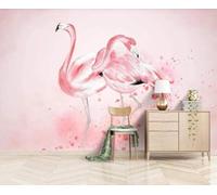 Dessiné À La Main Minimaliste Rose Flamant Rose Art Papier Peint 3D Soie Texturée Haut De Gamme Salon Canapé Chambre À Coucher Salle Manger Murale-430cm×300cm