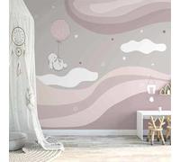 Dessiné À La Main Nuages Blancs Étoiles Dessins Animés Animaux Lapin Papier Peint 3d Moderne Soie Texturée Haut De Gamme IdéAl Pour Le Salon Et La Chambre à Coucher-200cm×140cm