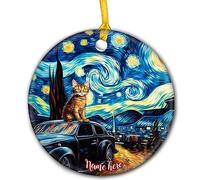 Dessiner Un Chat Chocolat York Debout À Côté des Voitures des Années 80 Christmas Hanging Céramique Sapin Décoration D'Ornement De Noël avec Ficelle Dorée Décoration De Noël À Suspendre