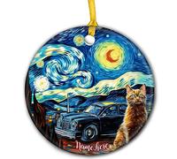 Dessiner Un Chat Chocolat York Debout À Côté des Voitures des Années 80 Décoration De Noël À Suspendre Céramique Sapin Décoration D'Ornement De Noël avec Ficelle Dorée Christmas Hanging