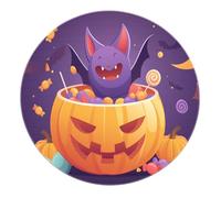 Dessins animés d’Halloween Tapis ronds Citrouille Bonbons Mignon Chauves-souris Motifs Tapis pour chambre d’adolescent Salle à manger Salon Couloir Tapis de sol Violet à poils ras 80x80cm