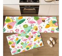 Dessins Animés D'Été Lot de 2 Tapis Cuisine antidérapants, Flamant Rose Absorbe l'eau l'huile, Rose Vert Résistant à la poussière Tapis Cuisine pour l'intérieur - 50x80+50x120cm