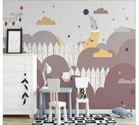 Dessins Animés Peints À La Main Nuages Lune Étoiles Papier Peint 3D Installation Facile Intissé Tapisserie Bureau Salon Canapé Chambre Décoration Murale-150cm×105cm