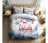 Dessins AniméS pour EnfantsHousse de Couette Chaton Train à Vapeur Parure de Lit 2 Personnes 240x260cm avec 2 Taies d'oreiller 65x65 cm Microfibre Parure Couette avec Fermetures Éclair