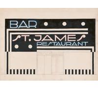 Dessins et photographies pour les modifications de St. James Bar Restaurant W. 181st St. et Broadway New York NY.] Winold Reiss Affiche d'étude incomplète de levage extérieur (1945)