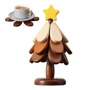 Dessous De Plat Bois Arbre De Vie Arbre À Trivet 4 Dessous De Plat en Bois + 1 Support Rangé comme Un Sapin De Noël avec des Étoile Et Cerise pour Casseroles Chaudes Poêles Bol Théière