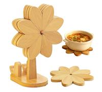 Dessous De Plat Bois Moulin À Vent, 10x10x22cm Dessous De Plat en Bois Empilable en Forme De Moulin À Vent, 5 De Verre Et 1 Support, pour Tasses, Bols, Assiettes, Théières, Poêles