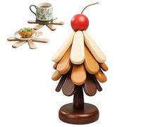 Dessous de plat en bois - 4 pièces - Pliable et antidérapant - Tapis d'isolation thermique en forme d'arbre de Noël avec design pliable et support inclus, parfait pour protéger les tables des