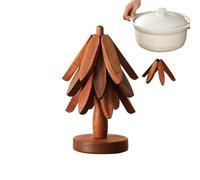 Dessous-De-Plat en Bois en Forme d'arbre - Porte-théière Pliable en Bois Forme Sapin De Noël | Dessous-De-Plat Décor De Table sous-Verre pour Pot Chaud | pour Maison Cuisine Restaurant
