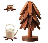 Dessous de plat en bois naturel pour plats chauds, dessous de plat en forme de sapin de Noël avec 4 dessous de plat en bois et 1 support, empilable, support antidérapant pour casseroles et poêles H-ot