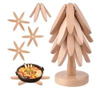 Dessous de Plat en Bois pour Plaque Chaude avec Support, en Forme d'arbre, Lot de 4 Supports Isolants en Bois Pliables pour Plats Chauds, Protège-Table Décoratif pour Casseroles, Théières et Fondue
