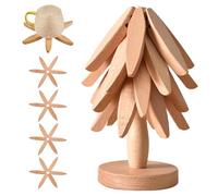 Dessous de plat en bois pour plats chauds, 4 dessous de plat en bois de noyer + 1 support de rangement comme un sapin de Noël, dessous de plat pliable en bois, pour plats chauds, casseroles, bols