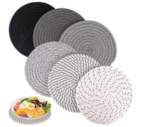 Dessous de Plat en Fil de Coton - 6 Pièces Dessous De Plat Table Ronds Tressés 18cm Tapis Porte Casseroles sous Assiette pour Casserole Cuisine Restaurant Hôtel Boisson