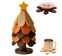 Dessous De Plat En Forme D'arbre De Noël - Ensemble De Dessous De Verre Pliables, Design En Cinq Pièces, Coussinets Résistants À La Chaleur, Protections De Table En Bois, Support De Plat Chaud, Utilis
