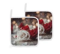 Dessous de plat en forme de roses en arrière-plan - Isolation épaisse - Avec boucles de suspension - Manique de cuisine résistante à la chaleur - Polyvalent pour les comptoirs, casseroles chaudes et