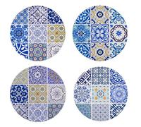 DESSOUS de PLAT Rond en Céramique set de 4 Design Carreau de Ciment Vintage Rétro Bleu Azulejos