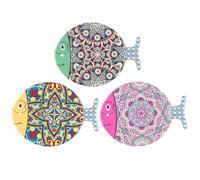 Dessous de Plat Rond en Couleur Set de 3 en céramique avec Forme Poisson Motif Mandala, 15x20cm