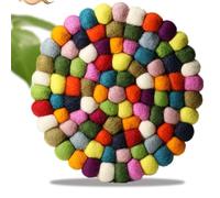 Dessous de plat rond en laine colorée de style népal - Résistant à la chaleur pour casseroles et poêles - Décoration d'intérieur attrayante - Mignon mais durable - Grand design de 22 cm de diamètre -